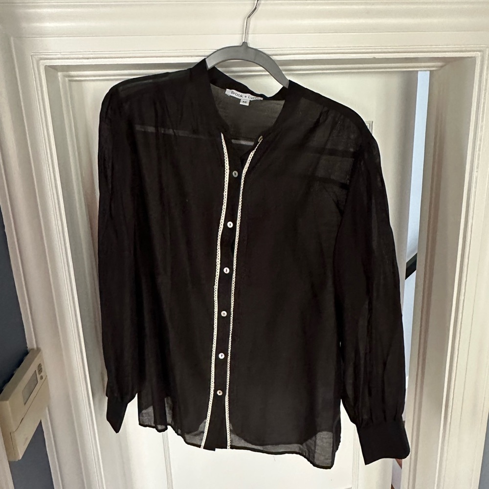 Brook + Lynn Black Blouse with Lace Trim